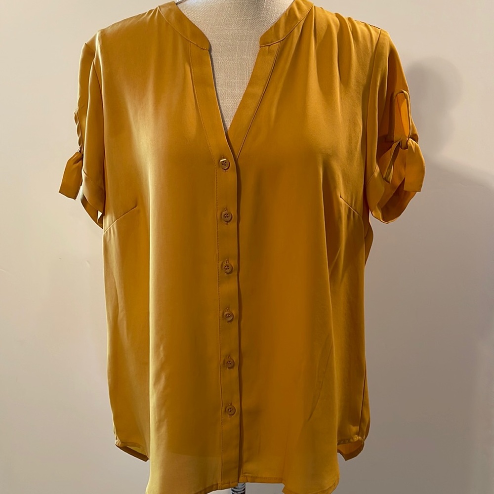 NWOT New York & Company Soho Blouse with Peek a Boo Tie Sleeves